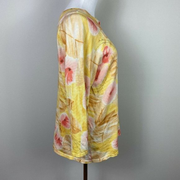 Pendleton Blouse Top L Silk Blend Floral Boatneck Tie 3/4 Sleeve Ribbed‎ Womens - Picture 4 of 9